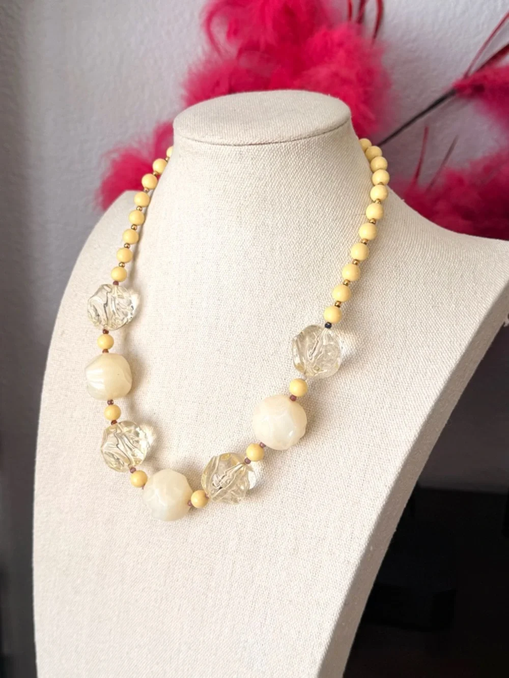 Vintage Cream & Yellow Beaded Statement Necklace